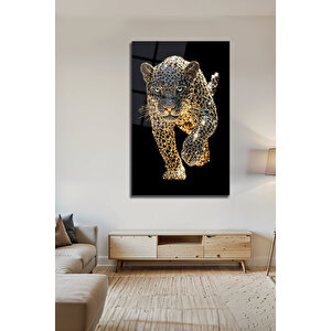 Pırlanta Efektli Leopar Tablo Dekoratif Cam Tablo Luxury Panter Pırlanta 3d Görünüm | Lüks Hayvan Figürlü Dekoratif Duvar Tablosu, Salon, Ofis Ve Çalışma Alanı Dekoru, 40x60 cm