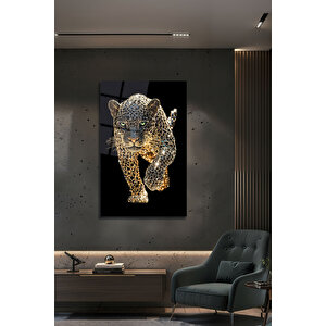 Pırlanta Efektli Leopar Tablo Dekoratif Cam Tablo Luxury Panter Pırlanta 3d Görünüm | Lüks Hayvan Figürlü Dekoratif Duvar Tablosu, Salon, Ofis Ve Çalışma Alanı Dekoru, 40x60 cm