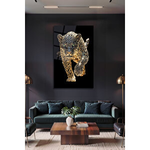 Pırlanta Efektli Leopar Tablo Dekoratif Cam Tablo Luxury Panter Pırlanta 3d Görünüm | Lüks Hayvan Figürlü Dekoratif Duvar Tablosu, Salon, Ofis Ve Çalışma Alanı Dekoru, 40x60 cm