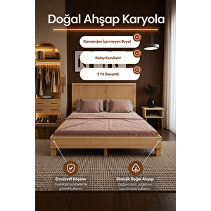 Alaz Model Dikey Başlıklı Masif Ahşap Karyola Kolay Kurulum Fırınlanmış İthal Sibirya Çamı 90x190 Yatak Uyumlu Bej