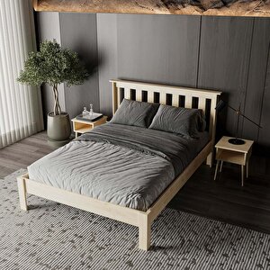 Shark New Model Masif Ahşap Karyola Kolay Kurulum Fırınlanmış İthal Sibirya Çamı 160x200 Yatak Uyumlu Bej