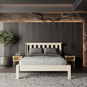 Shark New Model Masif Ahşap Karyola Kolay Kurulum Fırınlanmış İthal Sibirya Çamı 160x200 Yatak Uyumlu Bej