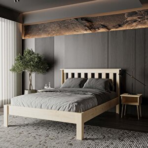 Shark New Model Masif Ahşap Karyola Kolay Kurulum Fırınlanmış İthal Sibirya Çamı 160x200 Yatak Uyumlu Bej