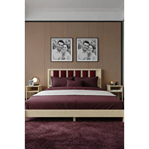 Ori̇on Model Bordo Puf Başlıklı Masif Ahşap Karyola Kolay Kurulum Fırınlanmış İthal Sibirya Çamı 150x200 Yatak Uyumlu 150x200 cm