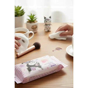 Sanrio Lisanslı Kuromi İnci Dokulu Kuru Mendil – %100 Viskon Yumuşak Ekonomik Paket (80 Adet)