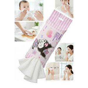 Sanrio Lisanslı Kuromi İnci Dokulu Kuru Mendil – %100 Viskon Yumuşak Ekonomik Paket (80 Adet)