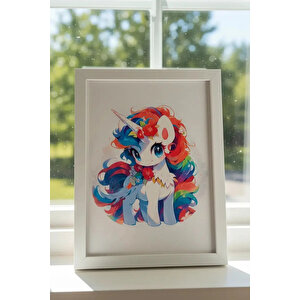 Lisanslı Yuvarlak Elmas Çerçeveli Tablo – Tek Boynuzlu At Figürlü Dekoratif Tablo