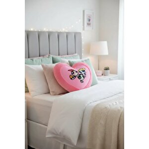 Powerpuff Girls Lisanslı Dekoratif Yastık Kalp Şekilli Yumuşak Dokulu 40 Cm