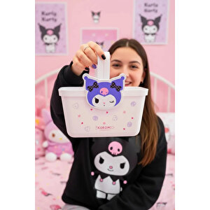 Sanrio Lisanslı Kuromi Saplı Mor Sepet – Çok Amaçlı Düzenleyici Saklama Kutusu 24.7 Cm