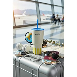 Lisanslı Çizgili Pipetli Çelik Matara – Sızdırmaz