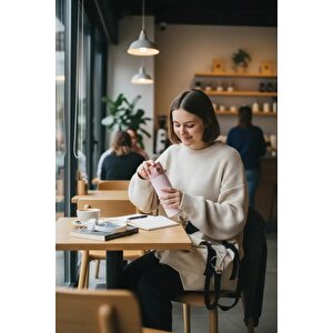 Lisanslı Flip Top Kapaklı Yalıtımlı Şişe 304 Çelik Kompakt Termos 200 Ml Pembe
