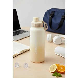Lisanslı Turuncu Beyaz Gradyan Termos 950 Ml – Tutacaklı Tasarım