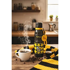 Harry Potter Lisanslı Hufflepuff Charmlı Termos – 304 Paslanmaz Çelik Sızdırmaz Su Termosu 600 Ml