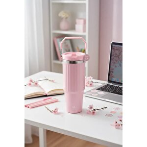 Lisanslı Sakura Pink Çelik Matara 900 Ml – Tutamaklı Tasarım