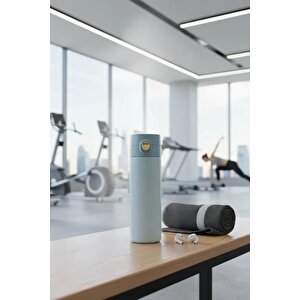 Lisanslı Flip Top Kapaklı Yalıtımlı Şişe 304 Çelik Sızdırmaz Termos 200 Ml Mavi