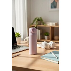 Lisanslı Klasik Serisi Flip Top Yalıtımlı Termos – 450 Ml – Çift Katmanlı Çelik – Pembe