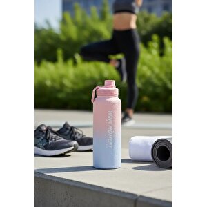 Lisanslı Pembe Mavi Gradyan Termos 950 Ml – Tutacaklı Tasarım