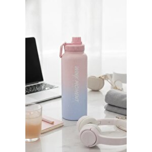 Lisanslı Pembe Mavi Gradyan Termos 950 Ml – Tutacaklı Tasarım