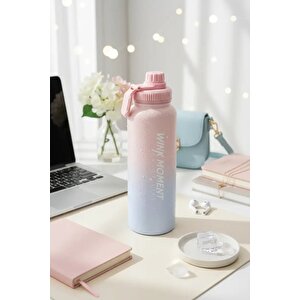 Lisanslı Pembe Mavi Gradyan Termos 950 Ml – Tutacaklı Tasarım
