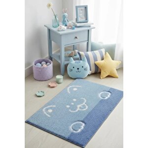 Lisanslı Hayvan Serisi Tüylü Yer Paspası – Mavi 40x60 Cm Banyo Oda Kaymaz Taban Halı