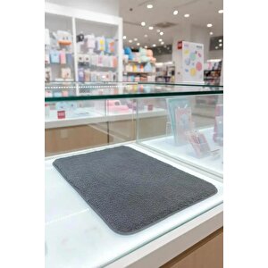 Lisanslı Düz Renkli Peluş Zemin Paspası – Gri 40x60 Cm Banyo Oda Küçük Halı