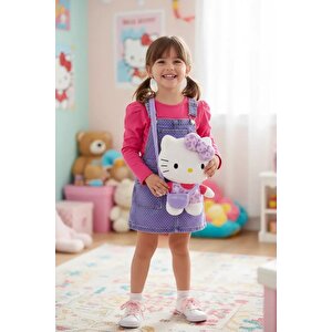 Sanrio Lisanslı Hello Kitty Peluş Sırt Çantası Mor – Leopar Desenli 30 Cm