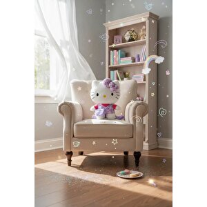 Sanrio Lisanslı Hello Kitty Peluş Sırt Çantası Mor – Leopar Desenli 30 Cm