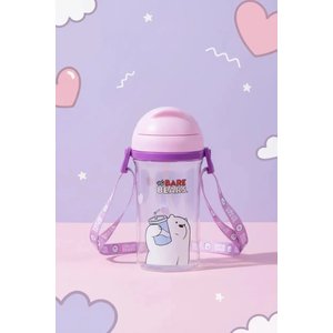 We Bare Bears Lisanslı Kutup Ayısı Pipetli Suluk – Ayarlanabilir Askılı Sızdırmaz Matara 400 Ml