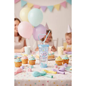 Sanrio Lisanslı Cinnamoroll Tatlı Fabrikası Serisi Kalp Pipetli Çift Duvarlı Şişe 440 Ml