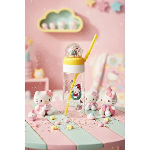 Sanrio Lisanslı Hello Kitty Yılbaşı Koleksiyonu Pipetli Ve Kristal Küreli Şişe – Eğlenceli Matara