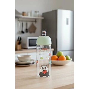 We Bare Bears Lisanslı Figürlü Borosilikat Cam Şişe (420ml)- Panda