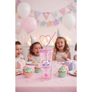 Sanrio Lisanslı Hello Kitty Tatlı Fabrikası Serisi Kalp Pipetli Çift Duvarlı Şişe 440 Ml