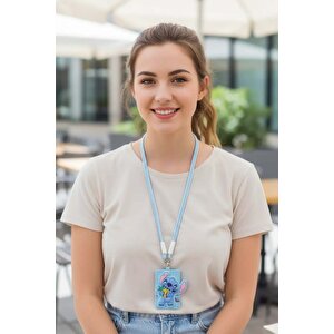 Disney Stitch Lisanslı Kart Tutuculu Anahtarlık – Boyun Askılı Şehir Ve Okul Aksesuarı 18,5 Cm