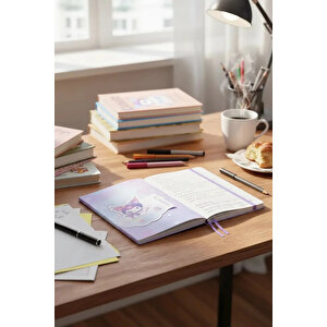 Sanrio Lisanslı Kuromi A5 Lastikli Ciltli Defter 80 Yaprak 14 Cm