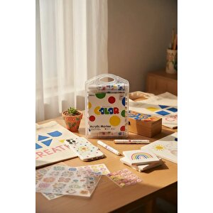 Miniso Lisanslı Puantiyeli Seri Üçgen Akrilik Marker Seti 24 Renk – Dengeli Tutuş