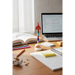 Miniso Lisanslı Yaz Renkleri Serisi Standlı Tükenmez Kalem - Masaüstü Dekoratif Kalem 14,5 Cm