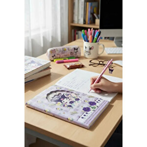 Sanrio Lisanslı Kuromi Sert Kapak Not Defteri – 96 Yaprak Çiçek Detaylı Pastel Kapaklı Günlük Defter