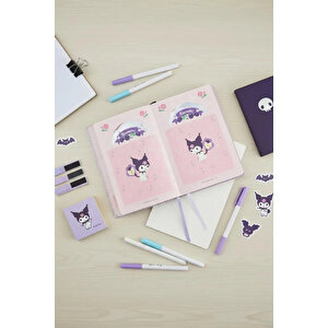 Sanrio Lisanslı Kuromi Sert Kapak Not Defteri – 96 Yaprak Çiçek Detaylı Pastel Kapaklı Günlük Defter