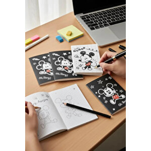 Disney Lisanslı Mickey Mouse Siyah Beyaz Stil 4'lü Set Çizgili Yumuşak Kapaklı Dikişli Not Defteri