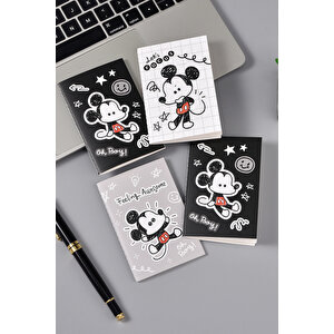 Disney Lisanslı Mickey Mouse Siyah Beyaz Stil 4'lü Set Çizgili Yumuşak Kapaklı Dikişli Not Defteri
