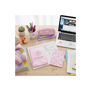 Sanrio Lisanslı My Melody Renkli Yaz Serisi Sert Kapak Kareli Sallantılı Not Defteri Ve Sticker Seti – 80 Sayfa 17.4 Cm