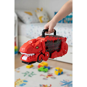Lisanslı Dönüşüm Dinozor Serisi Pisti Düzenleme Aracı Kırmızı – 2’si 1 Arada Arabalı Taşıma Çantası Ve Dönüşebilir Oyun Seti 35,5 Cm