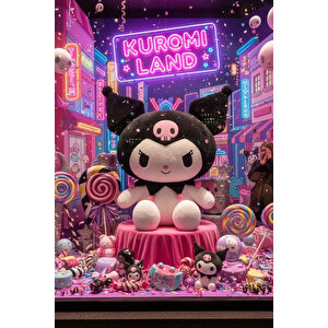 Sanrio Kuromi Lisanslı Oturan Pelüş Oyuncak – Yumuşak Dokulu Dekoratif Karakter Figür 40 Cm