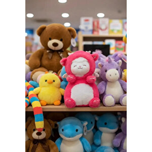 Lisanslı Kuzu Baa Serisi Peluş Oyuncak Ejderha Kostümlü Pembe Yumuşak Figür 25 Cm