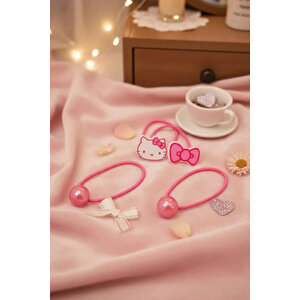 Sanrio Lisanslı Hello Kitty Saç Tokası Seti – 4 Adet Pembe Detaylı