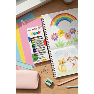 Lisanslı Polka Dot Altıgen Yağlı Pastel Seti 12 Renk – Dengeli Tutuş