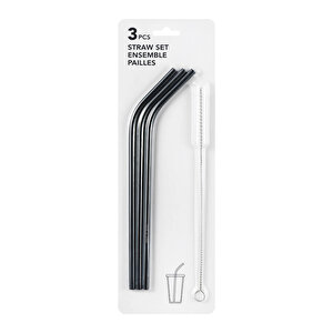 Lisanslı 3'lü Metal Pipet Seti – 304 Paslanmaz Çelik – Temizleme Fırçalı