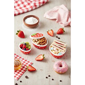 Lisanslı Çilek Serisi Mini Yemek Saklama Kabı Seti 3’lü – 14 Cm