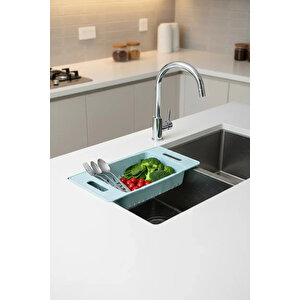 Lisanslı Ayarlanabilir Lavabo Süzgeci – Mavi Fonksiyonel Meyve Sebze Yıkama Ve Bulaşık Süzücü 37,8 Cm