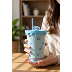 Sanrio Lisanslı Cinnamoroll Tatlı Fabrikası Kapaklı Pipetli Seramik Bardak – 400 Ml